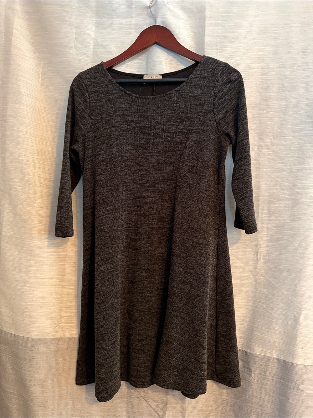 Everly Charcoal Gray Long-Sleeve A-Line Dress